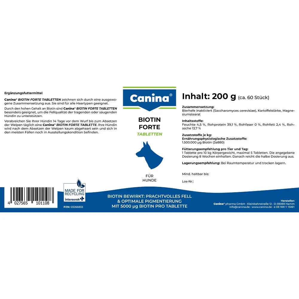 Вітаміни Canina Biotin Forte Tabletten для шерсти собак 200 г 60 таблеток - фото 2