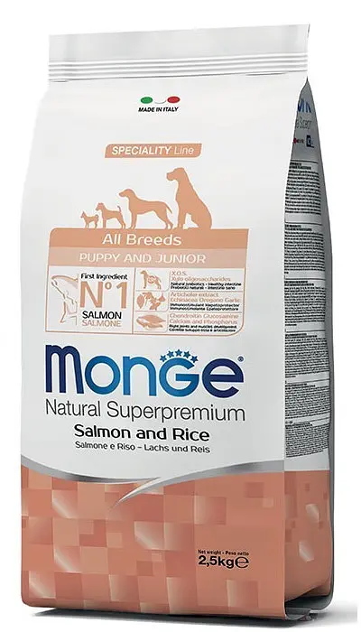 Сухий корм Monge All Breeds Puppy&Junior Salmon&Rice для цуценят всіх порід зі смаком риби та рису 2.5 кг (8009470011204)