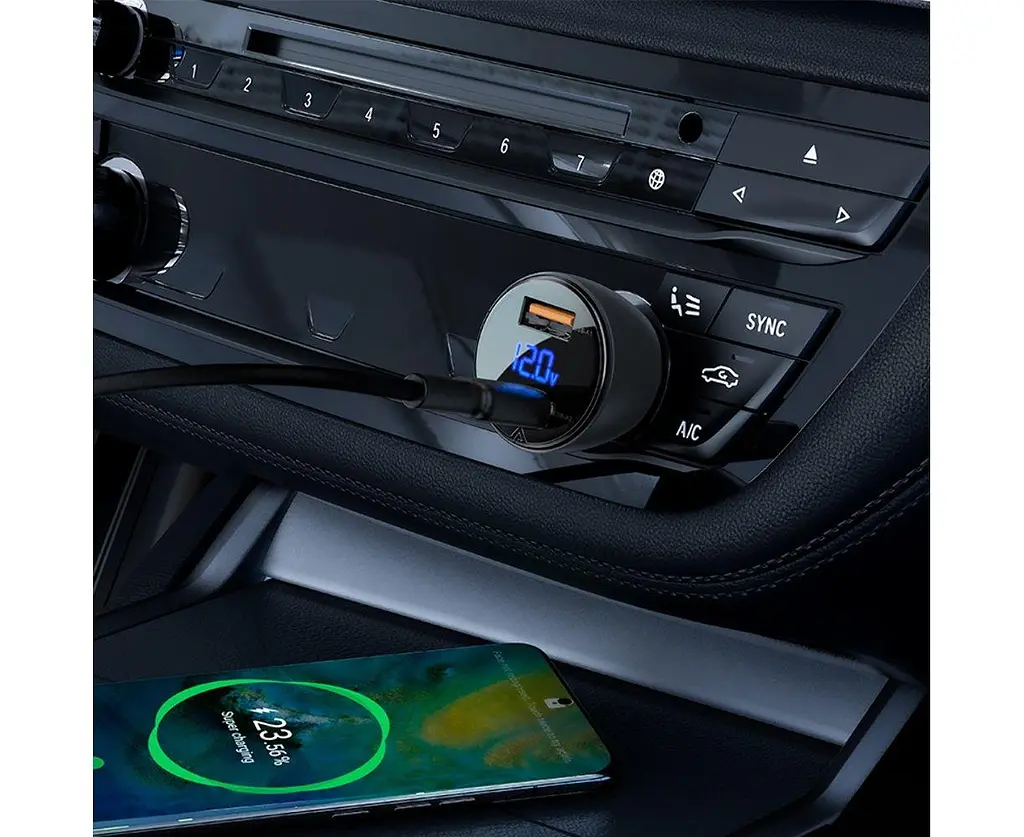 Автомобільний зарядний пристрій Acefast B7 2 USB QC PD 45 W з дисплеєм чорний - фото 3