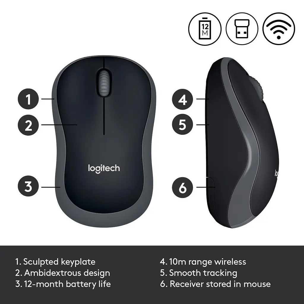 Mишка бездротова Logitech M185 (910-002238) Grey USB - фото 9