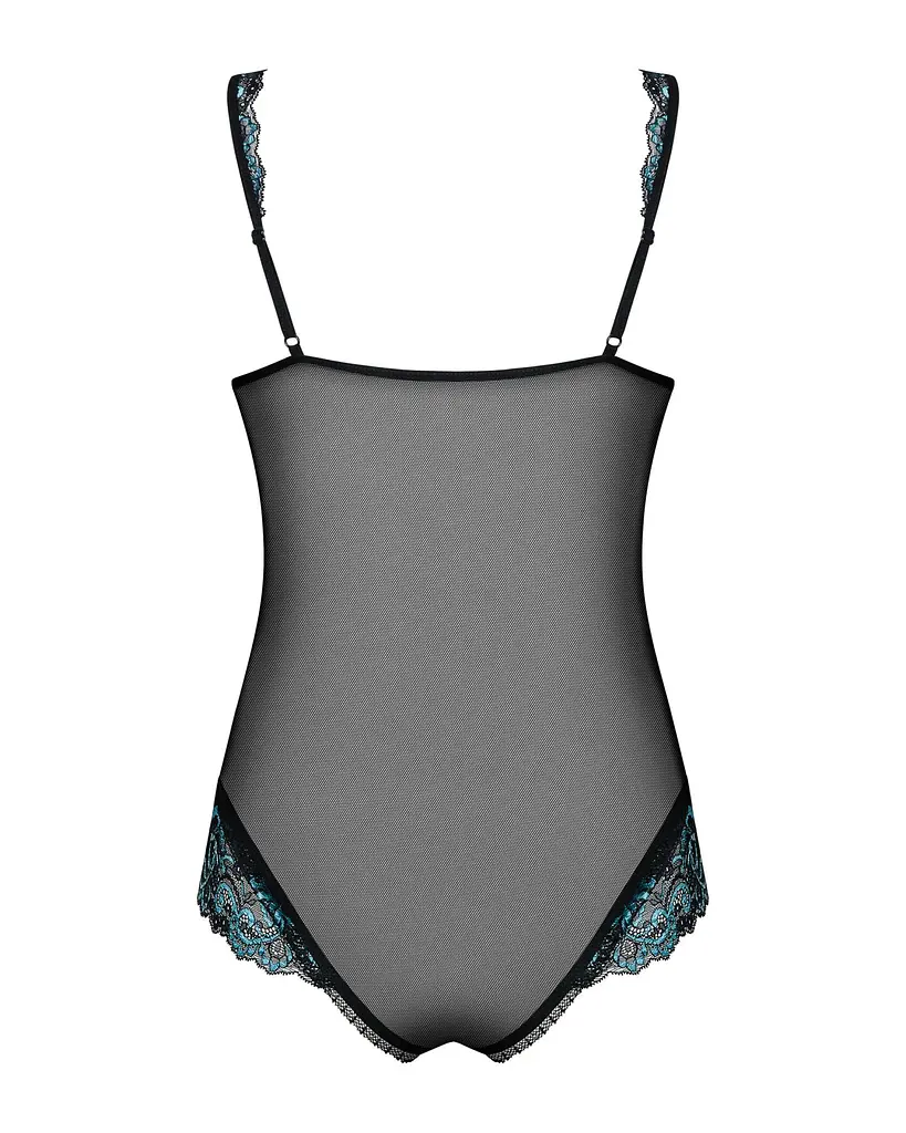 Сітчасте боді на кісточках Obsessive Amanta teddy L/XL, чорне, з доступом - фото 6