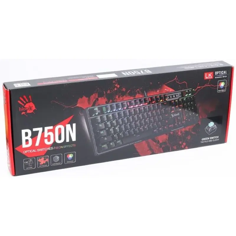 Клавіатура Bloody B750N чорна, механiчна ігрова, LK Green перемикачі, USB - фото 4