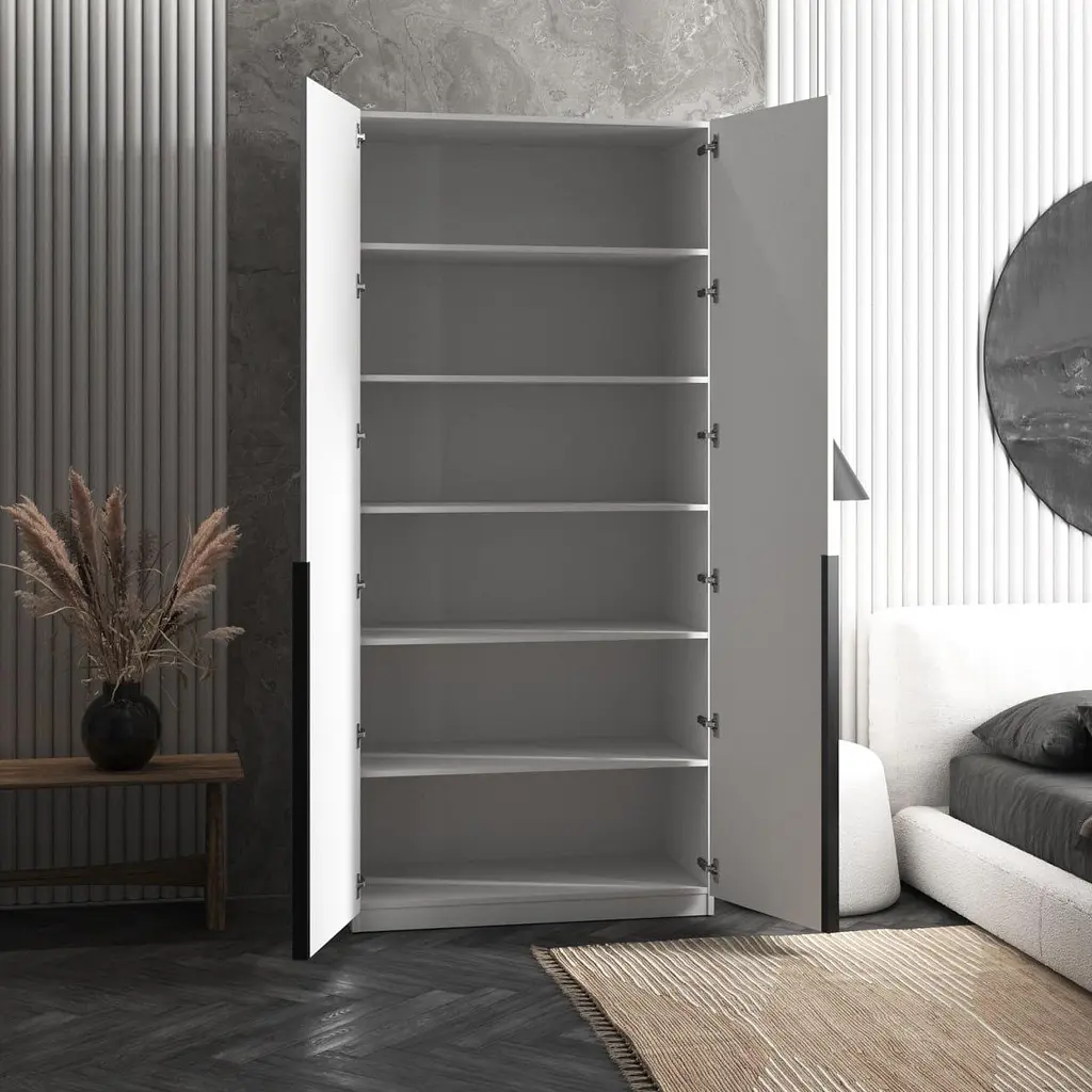 Шафа для одягу Vays M-26 Бетон-Білий фасад, з полицями, ЛДСП, 100×50×220 см - для спальні, вітальні, передпокою - фото 2