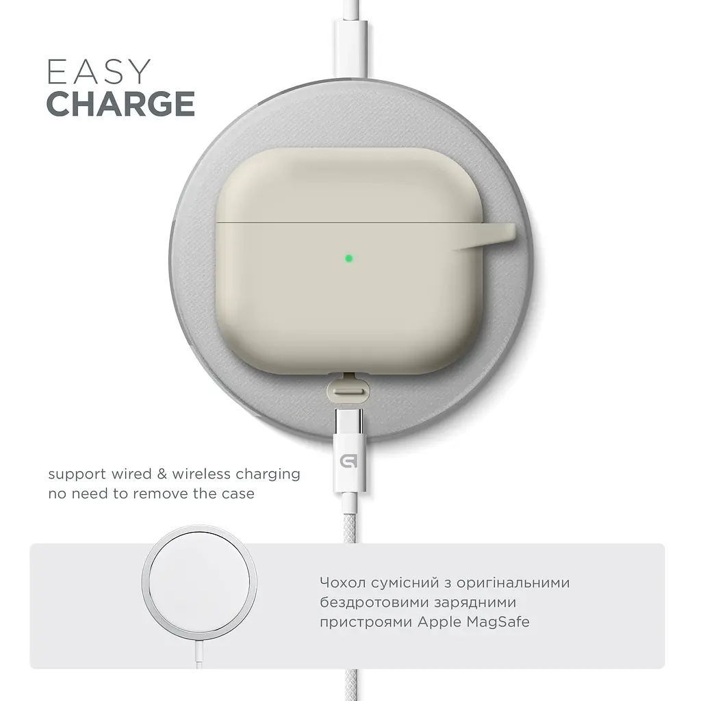Силіконовий чохол для навушників Apple AirPods 3, Hang Case, бежевий, ультратонкий захисний кейс товщиною 2 мм, захист від подряпин, пилу та ударів, компактний, з карабіном для кріплення, ArmorStandart (ARM60307) - фото 7