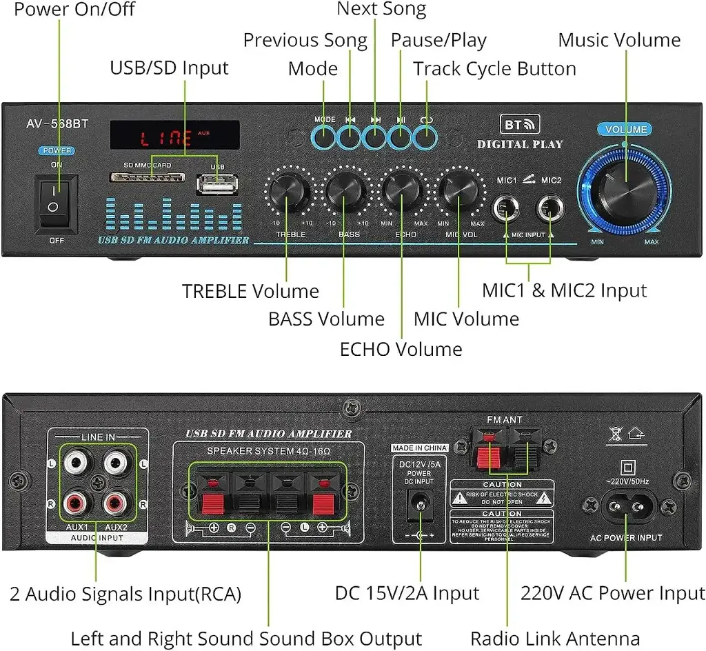 Стереоусилитель LiNKFOR AV-568BT - фото 6