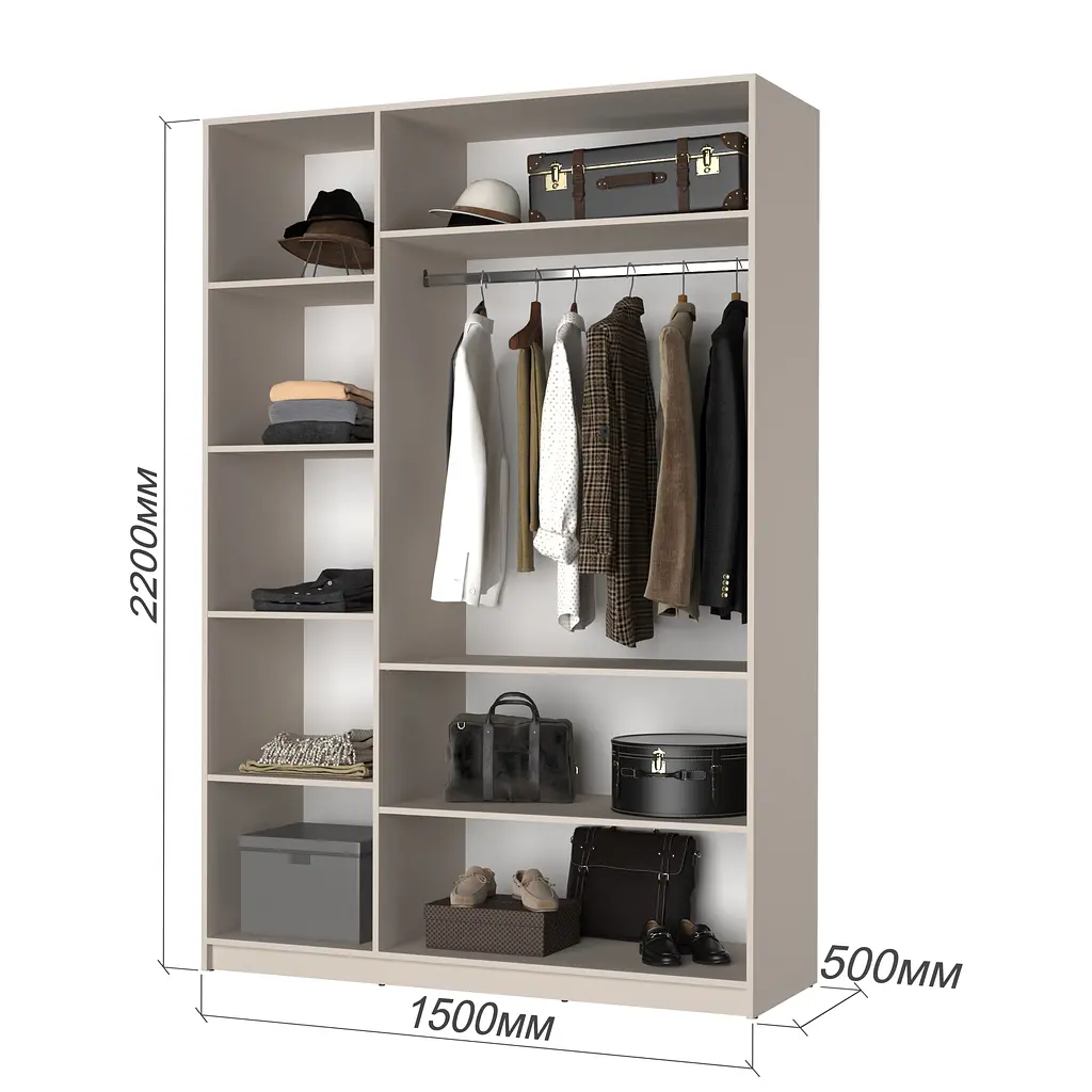 Шкаф 3-дверный MebelStar Оскар Gloss BL-B, комплект полок 150x52x220 см Антрацит/Антрацит (MBS-5236) - фото 3