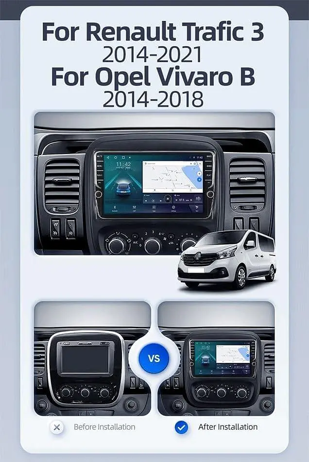 Автомобильное радио 9-дюймовый экран 2 Din для Renault Trafic 3 2014-2021 Android 13 Сенсорный экран Стерео с BT 5.0 DTS - фото 5