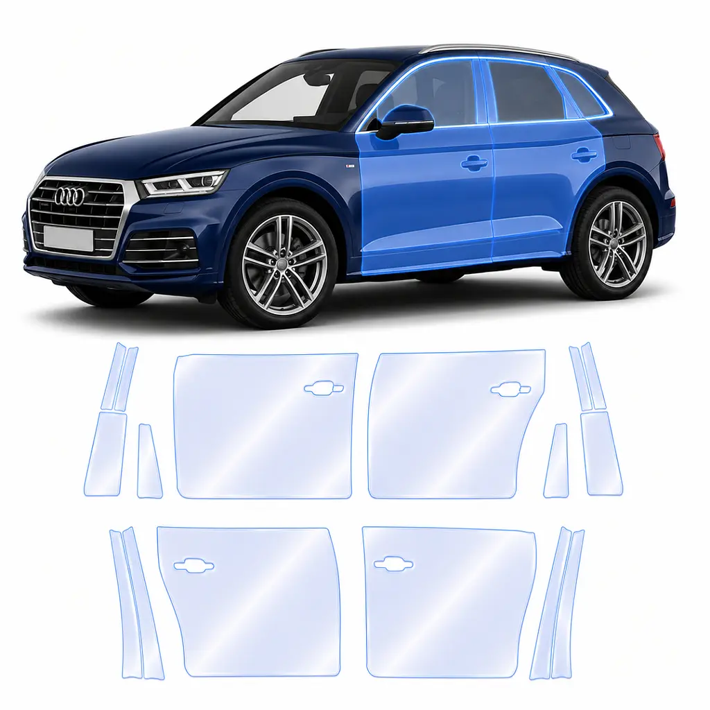 Антигравійна захисна бронеплівка за лекалами для Audi Q5 FY 2017-2020 - зони дверей і стійки вікон