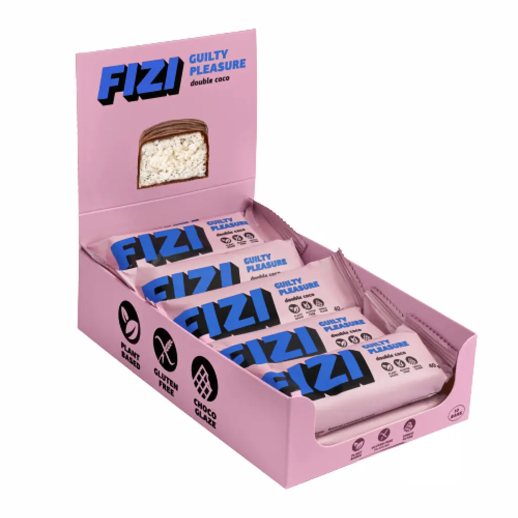 Протеїнові батончики FIZI Chocolate Bar — 10 × 40 г Double Coconut