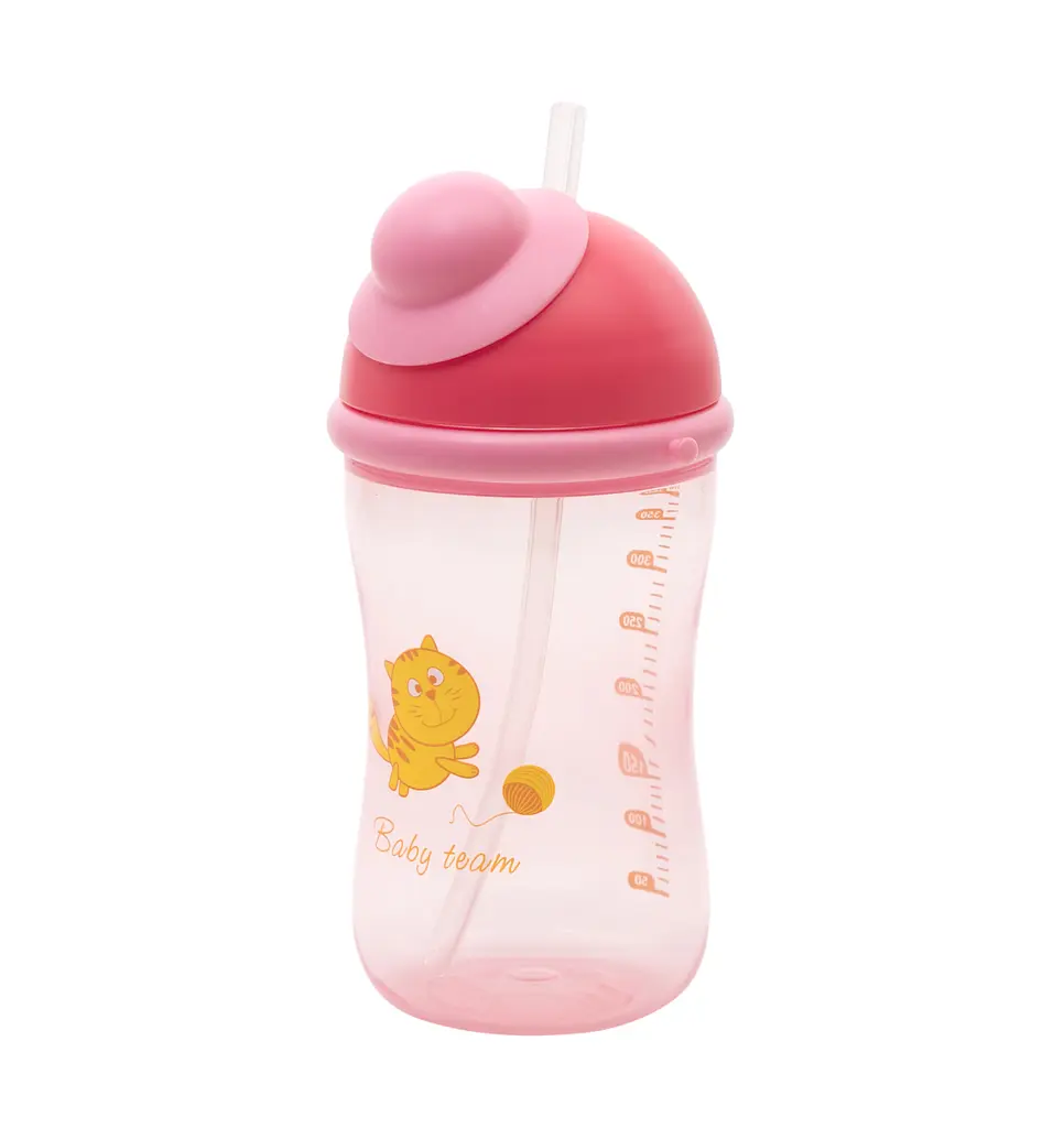 Поїльник Baby Team, з силіконовою трубочкою, 9+ міс., 380 мл, червоний (5010_красный_с_котиком) - фото 2