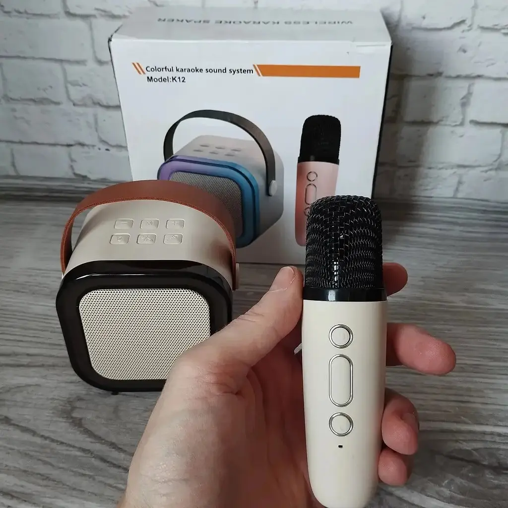 Дитяча Bluetooth колонка з мікрофоном 5Вт RGB підсвічування Міні караоке 2000mAh K12 Бежевий - фото 6