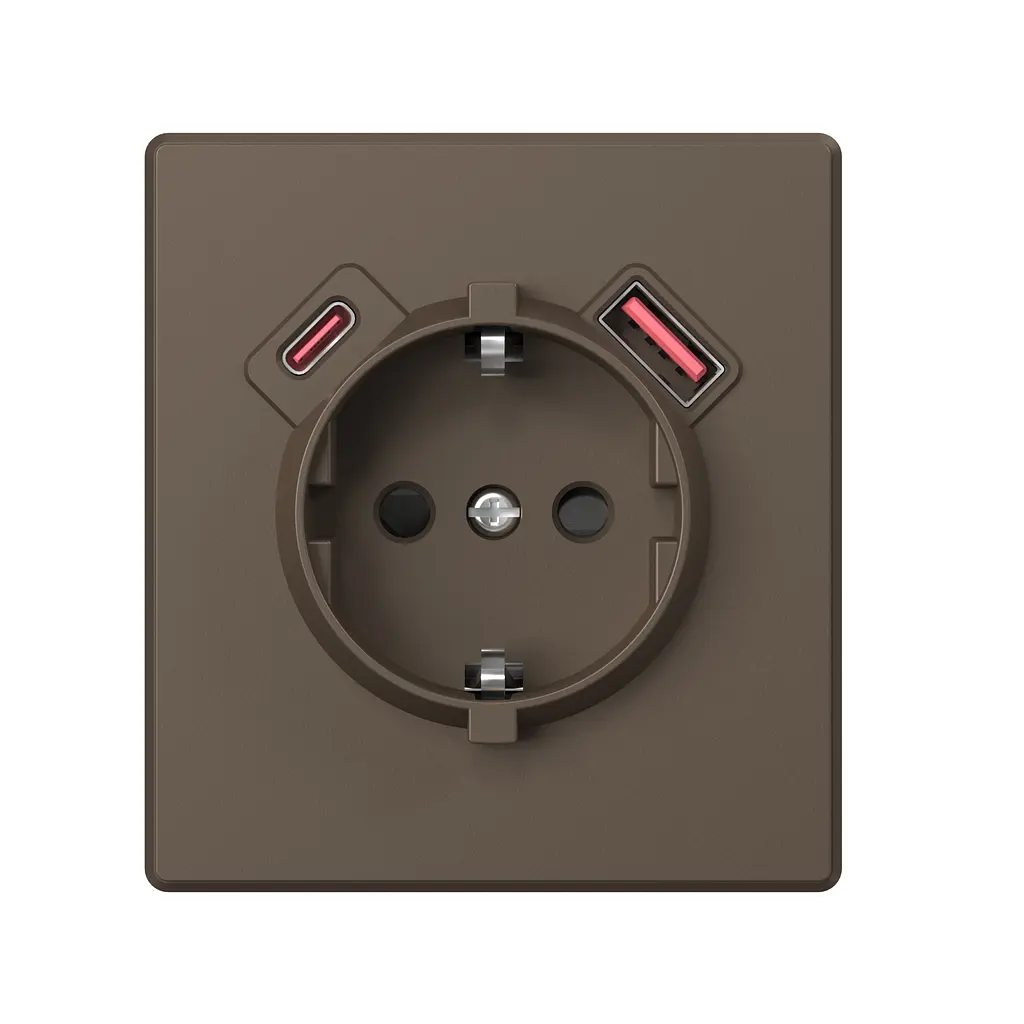 Розетка одинарна із заземленням USB-A+C 20W мокко VIDEX NOTA (VF-NT-SK1GUC-BR) VIDEX (28885-000) - фото 2