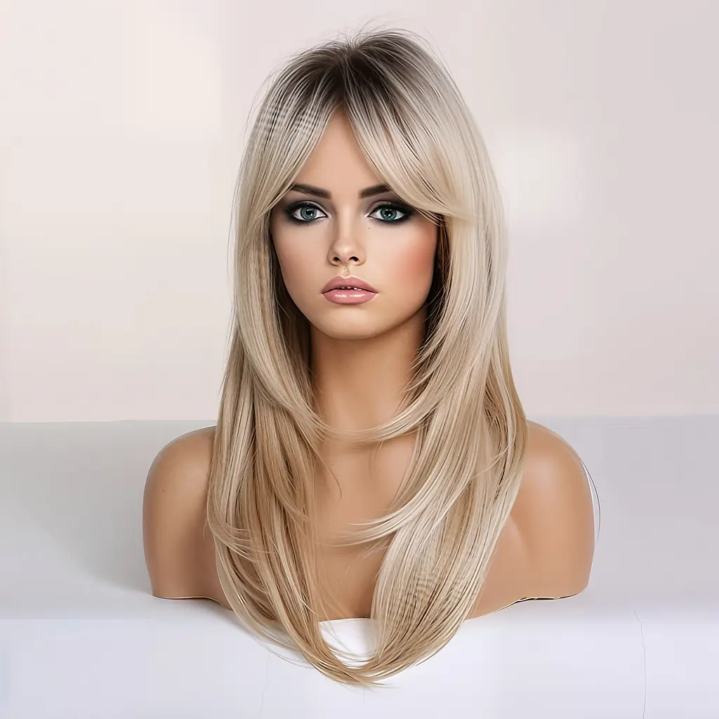 Реалістична перука «California Blonde» — Градуйований каскад та чубчик-шторка (Омбре) 65 см - фото 6