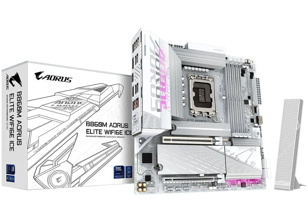 Материнська плата Gigabyte B860M AORUS ELITE WIFI6E ICE (B860M AORUS ELITE WIFI6E ICE) (Socket 1851, Intel B860, Micro-ATX) Б/в - фото 6