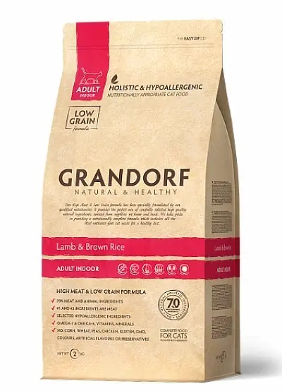 Сухий корм Grandorf Lamb & Brown Rice Adult Indoor для дорослих кішок від 1 року з ягнятком 400 г (5404009502407)
