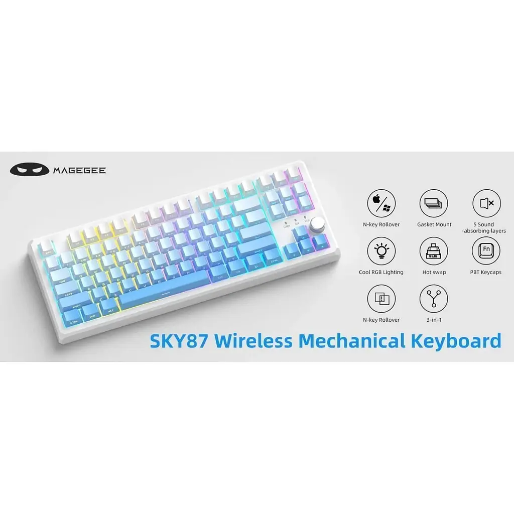 Клавіатура MageGee SKY 87 RGB Wireless Blue Whale Switch White/Blue Gradient (6971969728509) [164307] - фото 8