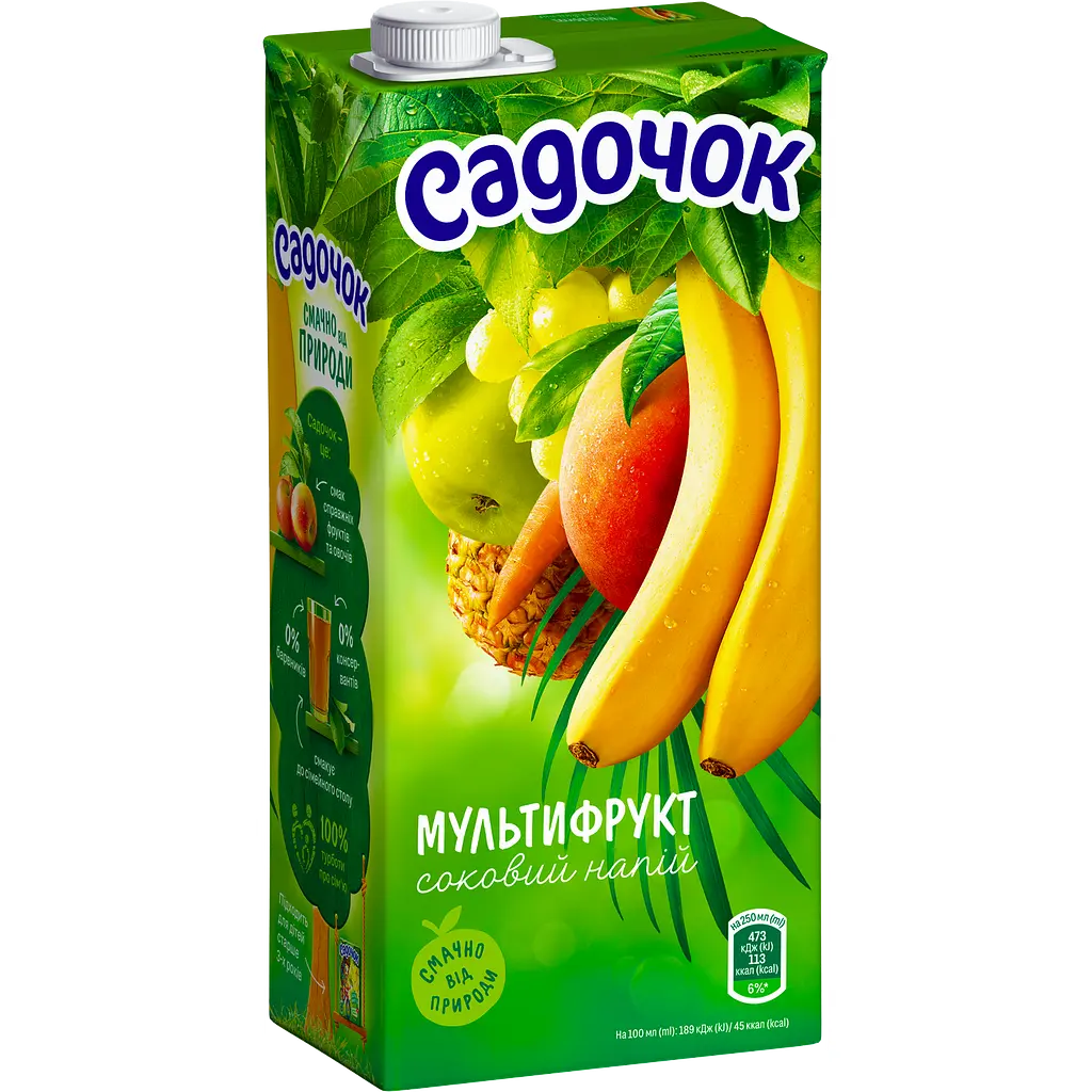 Мультифруктовий соковий напій Садочок з м'якоттю пастеризований 0.95 л - фото 4