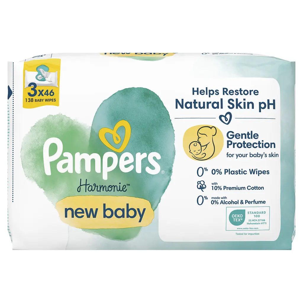 Набор детские влажные салфетки Pampers Harmonie New Baby Aloe Vera 138 шт. (3 уп. по 46 шт.) - фото 2