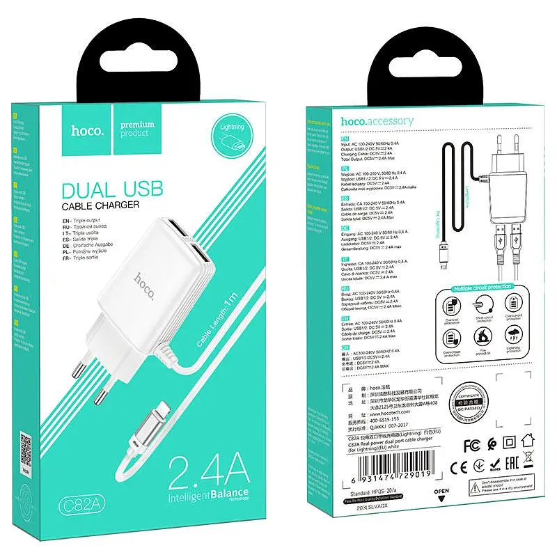 Адаптер зарядний HOCO Lightning cable Real power C82A білий - фото 5