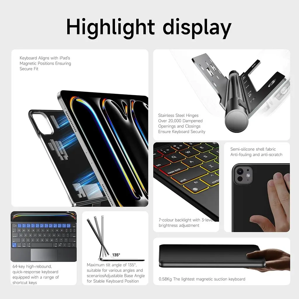 Чохол-клавіатура HOU для iPad Pro 11 дюймів (M4 2024), iPad Pro 2024 11 дюймів (5-го покоління) з клавіатурою, трекпадом - фото 4