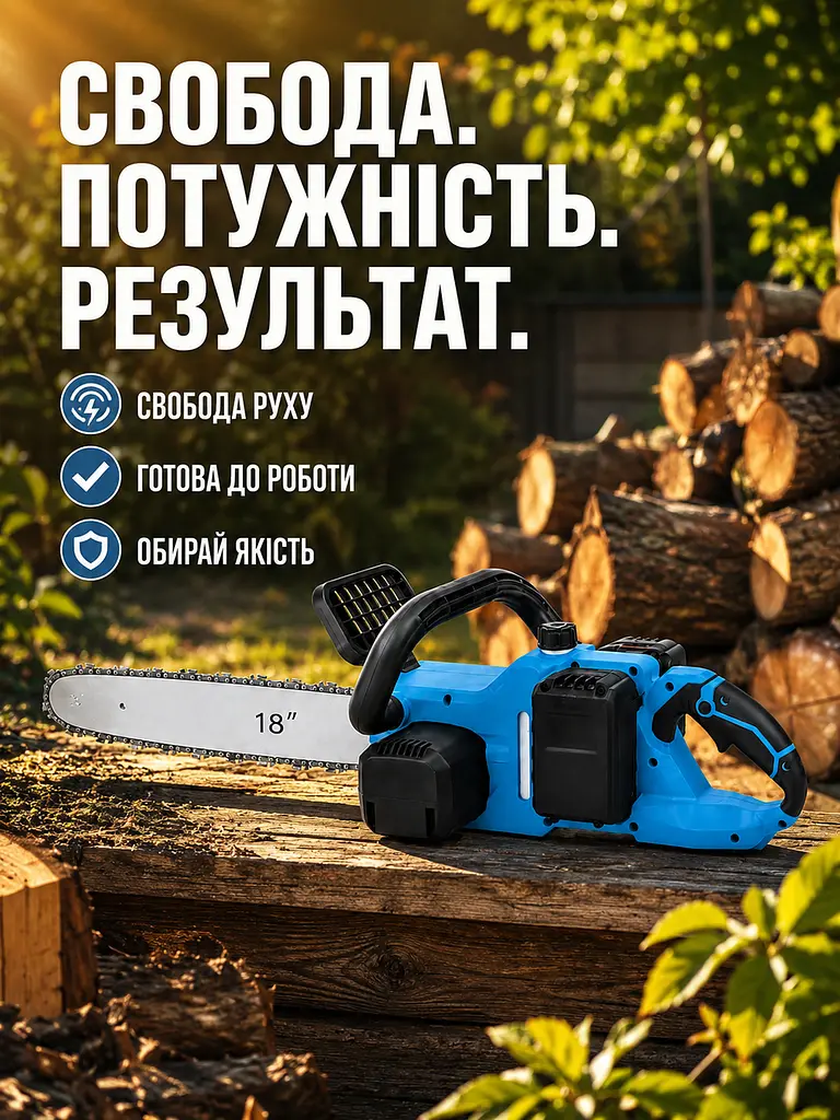 Акумуляторна ланцюгова пилка 18 дюймів 21 В з 2 АКБ та кейсом безщіткова (49676077) - фото 8