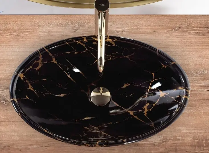 Умивальник Rea Pamela 33x53 black marble shiny (REA-U5067), Глянцева - фото 5