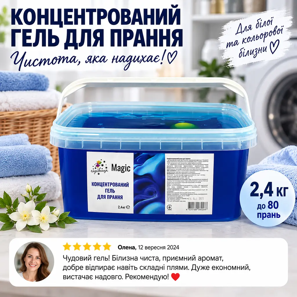 Гель для прання Чарівниця Magic концентрований - засіб для білих та кольорових речей - ефективне прання та приємний аромат 2.4 кг - фото 2