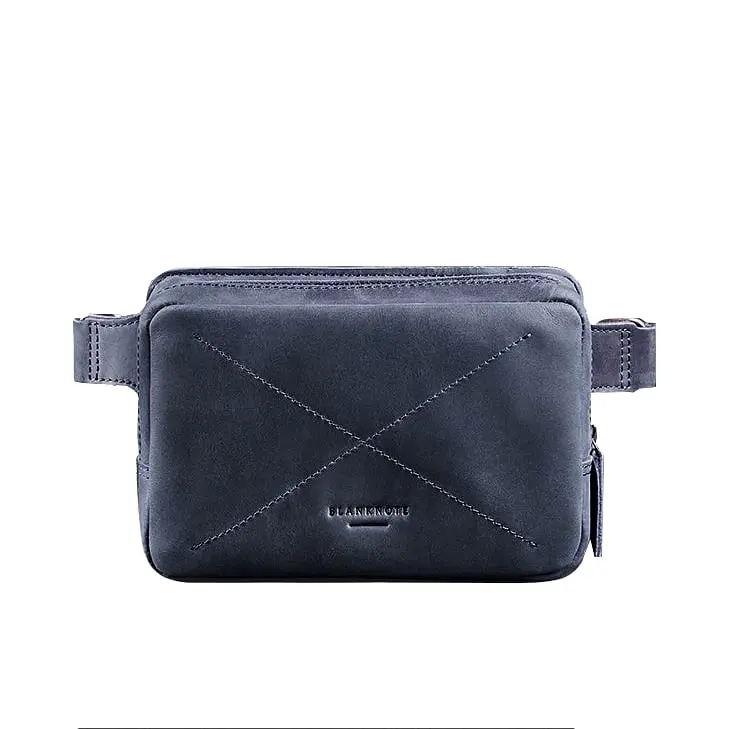 Кожаная поясная сумка Dropbag Mini синяя - фото 10