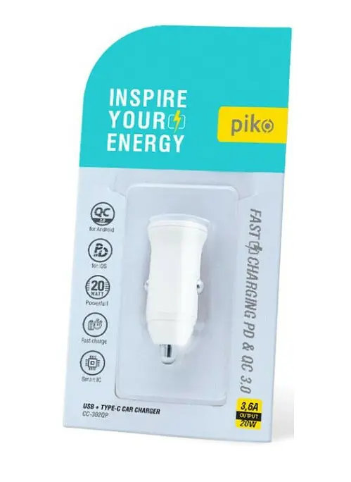 Автомобільний ЗП Piko 20 W USB + Type-C (CC-302QP) біле - фото 4