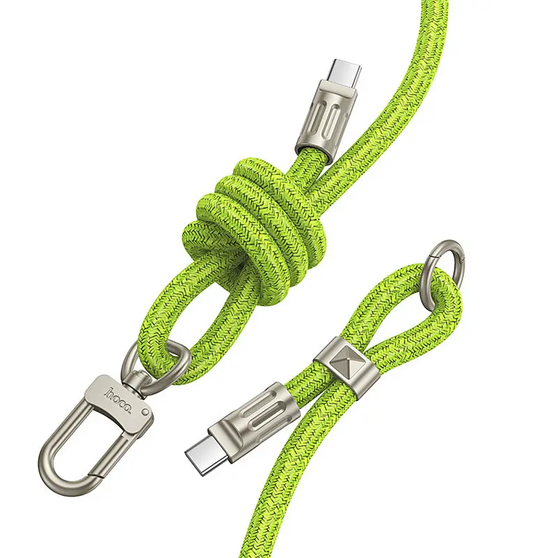 Дата кабель-шнурок Hoco GH7 Elegant Type-C to Type-C (1.8m) Fluorescent Green - фото 2