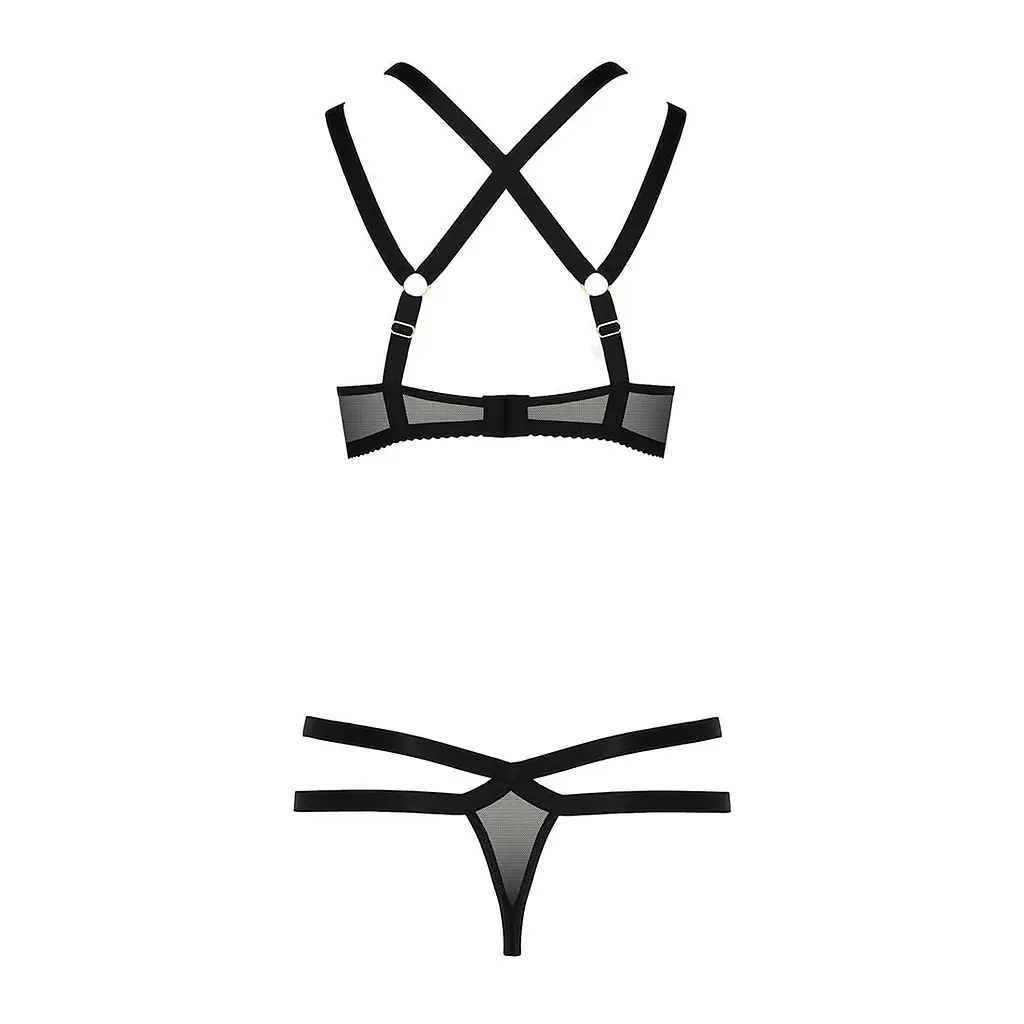 Комплект білизни Passion Exclusive HAGAR SET S/M, black, стрепи, трусики та ліф - фото 6