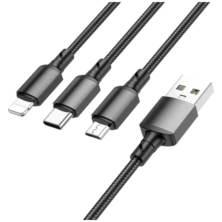 Кабель Borofone 3in1 micro/type-C/lightning BX72 2A/1m Black
