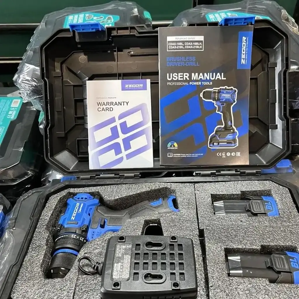 Шуруповерт аккумуляторный бесщеточный Zegor CDAX-16BL/16В/45 Нм/две скорости/2 батареи 16 В 2 Ач/реверс/подсветка/кейс
 - фото 12