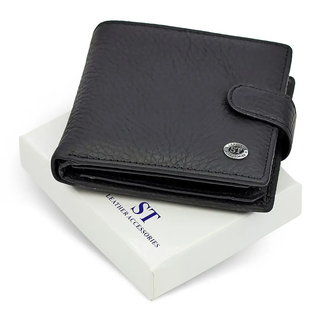 Чоловіче портмоне з натуральної шкіри ST Leather ST153 чорне 10,5 см - фото 3