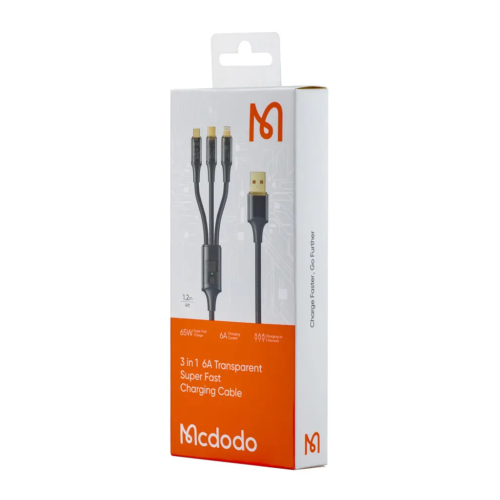 Кабель Mcdodo Amber Series 3 in 1 6A Super Fast Charging Cable 1,2 м CA-3330 Черный - фото 2
