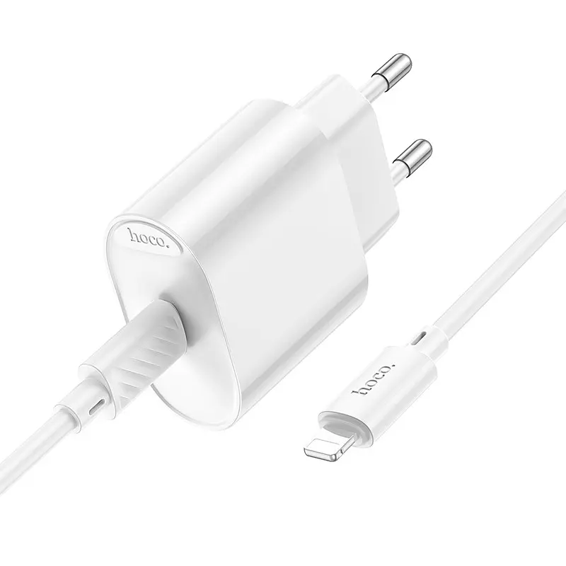 Сетевое зарядное устройство с кабелем Hoco C109A(PD20W) Fighter single port PD20W charger set(C to iP) белый - фото 3