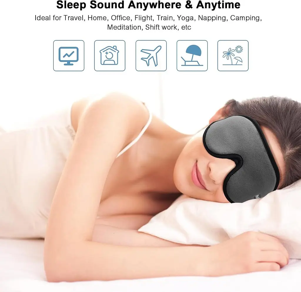 Маска для очей WellSync для сну, 3D контурна маска для сну, пов'язка на очі, накладки на очі з регульованим ремінцем, блокування - фото 3