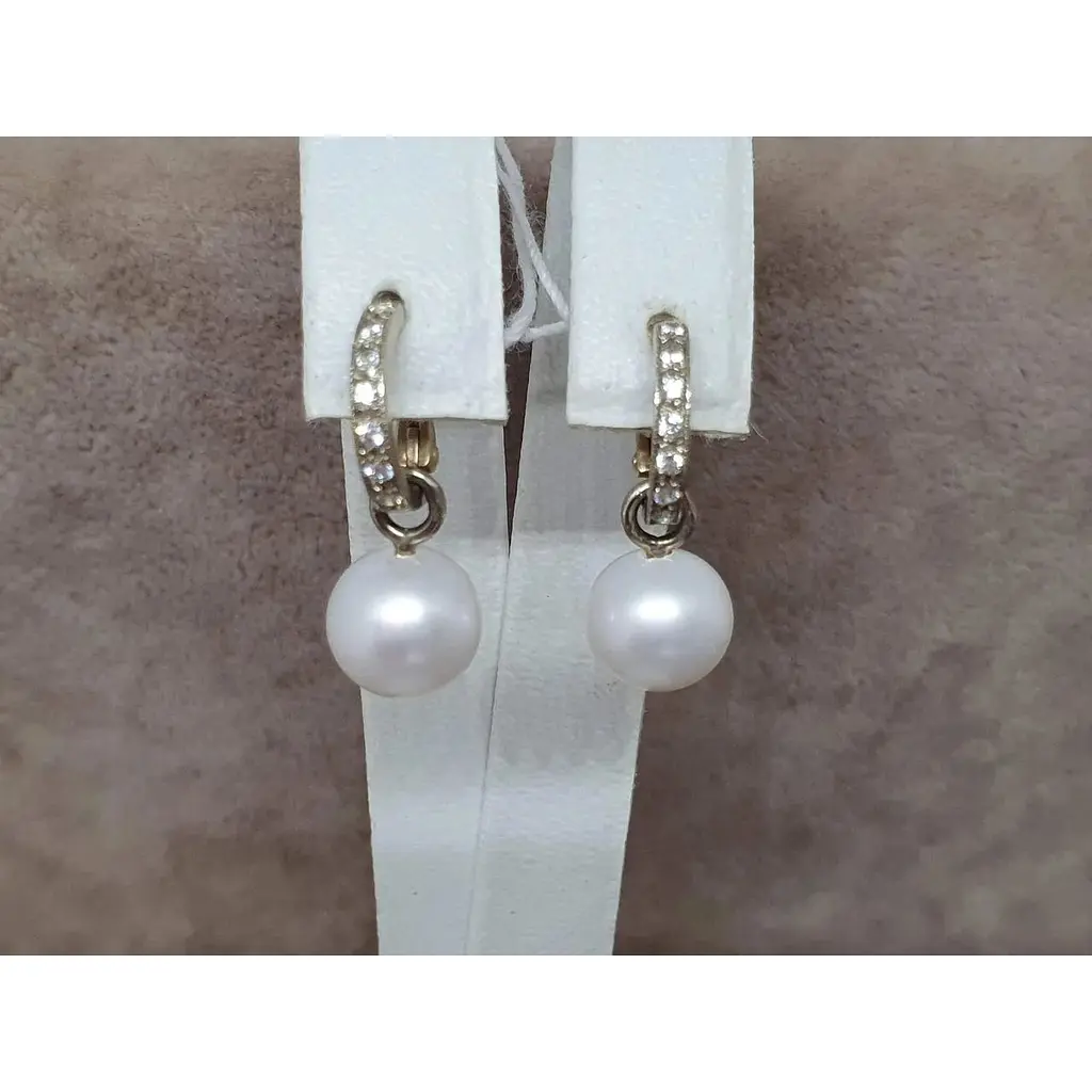 Золотые серьги Гаразд 2 в 1 с жемчугом и фианитами. 3532577Ж - фото 4