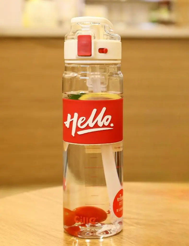 Пляшка для води спортивна Hello 860 мл з трубочкою та ручкою, червоний Happy Life HP17303R - фото 6