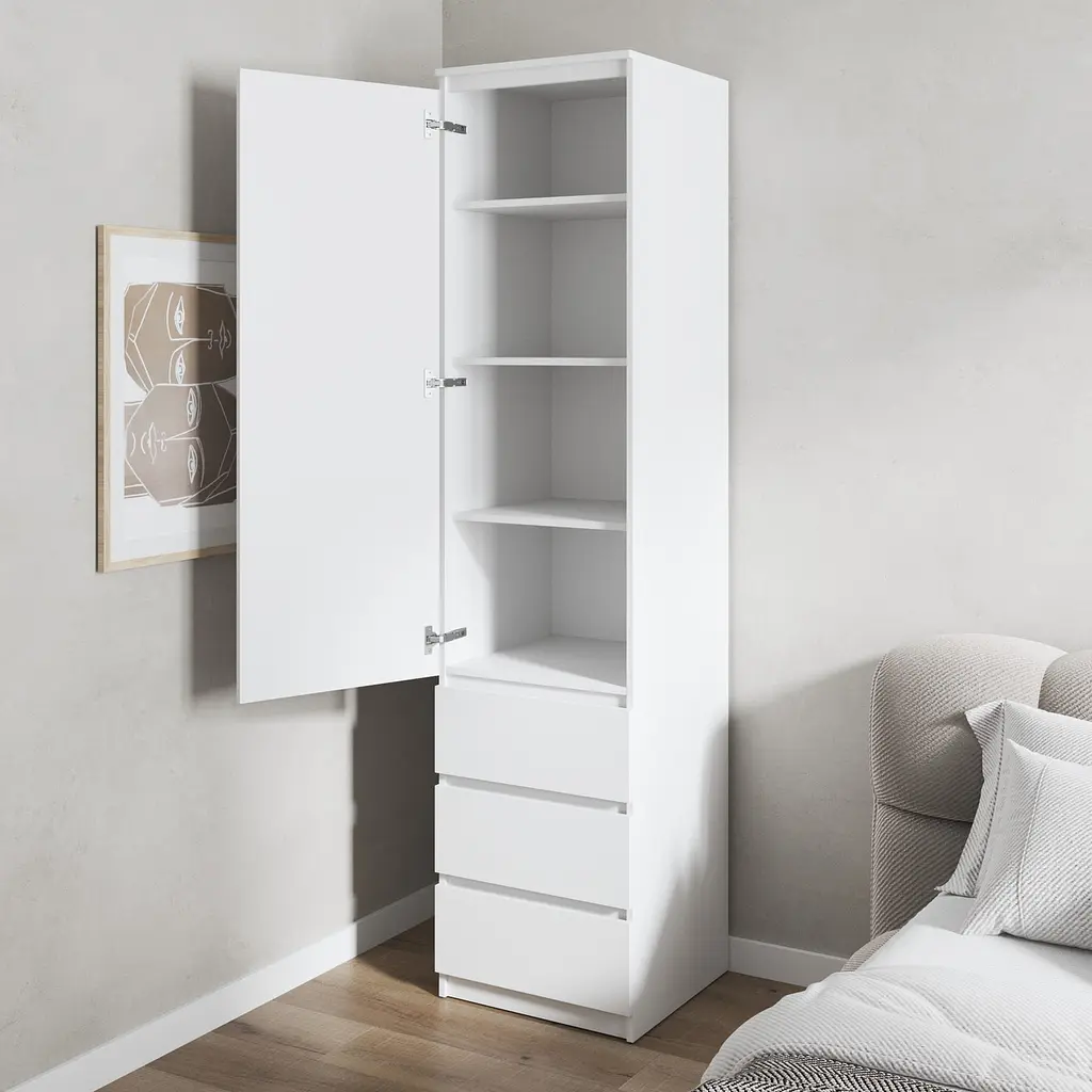 Шафа для одягу Vays, пенал з полицями та шухлядами, без ручок R-35 Венге Темний-Білі планки - фото 2