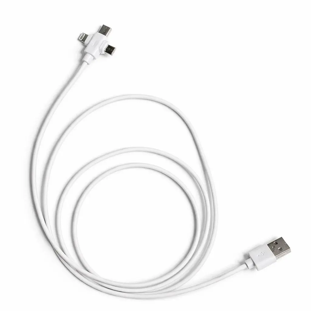 Кабель для заряджання телефона 3 в 1, Type-C, Lightning, microUSB, Білий, 140 см, універсальний кабель для заряджання