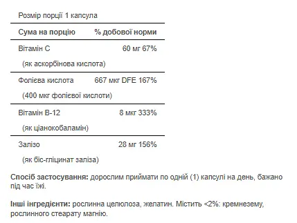 Железо Easy Iron 28 mg (Iron Glycinate) - 90 Capsules - фото 2