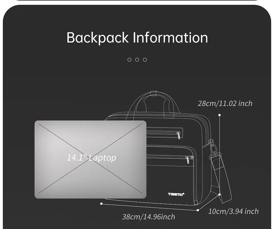Сумка для ноутбука до 14.1'' Tigernu T-L5207 діловий портфель через плече 12л Black (19392) - фото 5