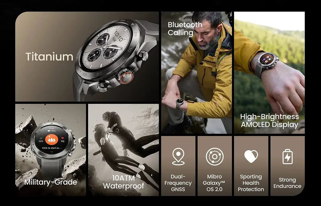 Mibro Смарт-часи GS Explorer S 48мм, 1.32", 466x466, AMOLED, BT 5.3, Dual-band GPS, 10 ATM, титан-силикон - фото 3