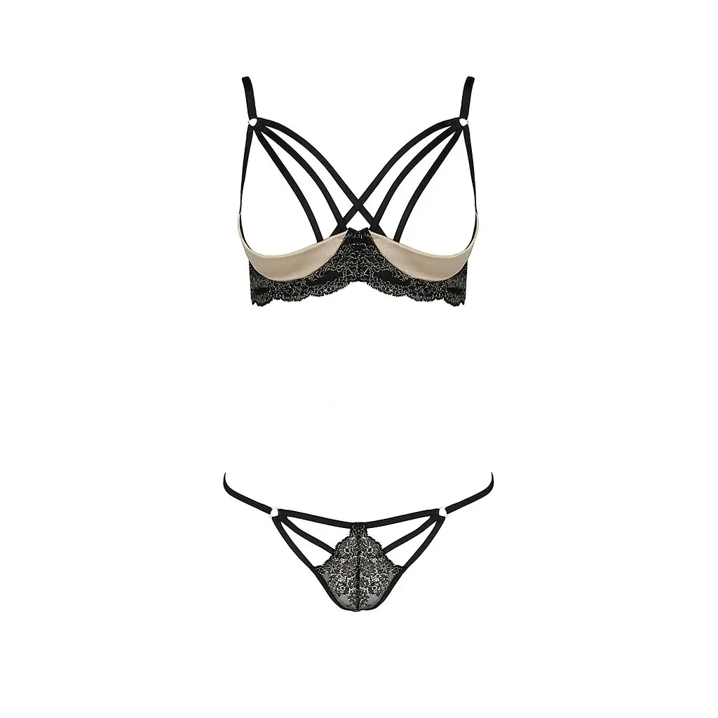 Комплект білизни Passion Exclusive VALERY SET OpenBra XXL/XXXL black, стрепи, трусики, відкритий ліф - фото 5