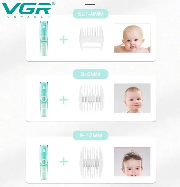 Безшумна машинка для стрижки дітей та немовлят VGR Baby V-151, Бездротовий тример 3 насадки з витяжкою - фото 5