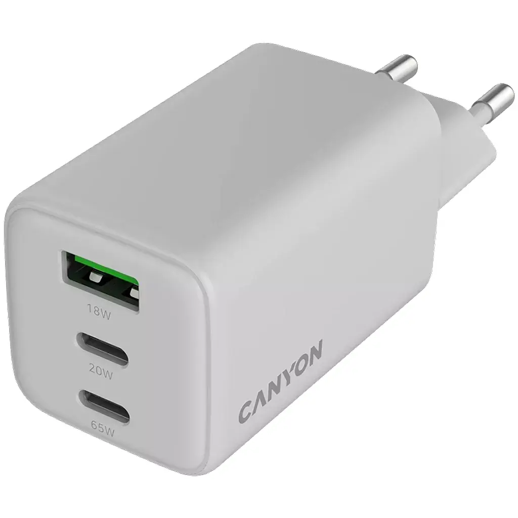 Зарядний пристрій Canyon CU65ACC GaN 65 Вт 2xPD 1xQC EU білий (CNS-CUW65ACC) - фото 4