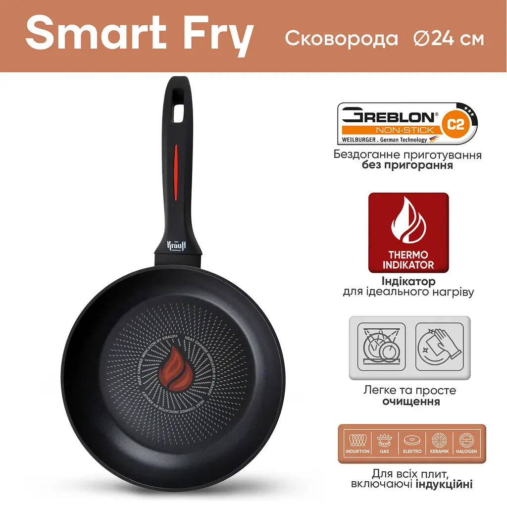 Набір сковорідок Krauff Smart Fry 24 см 26 см та скляні контейнери ArtGlass + Скляна кришка - фото 5
