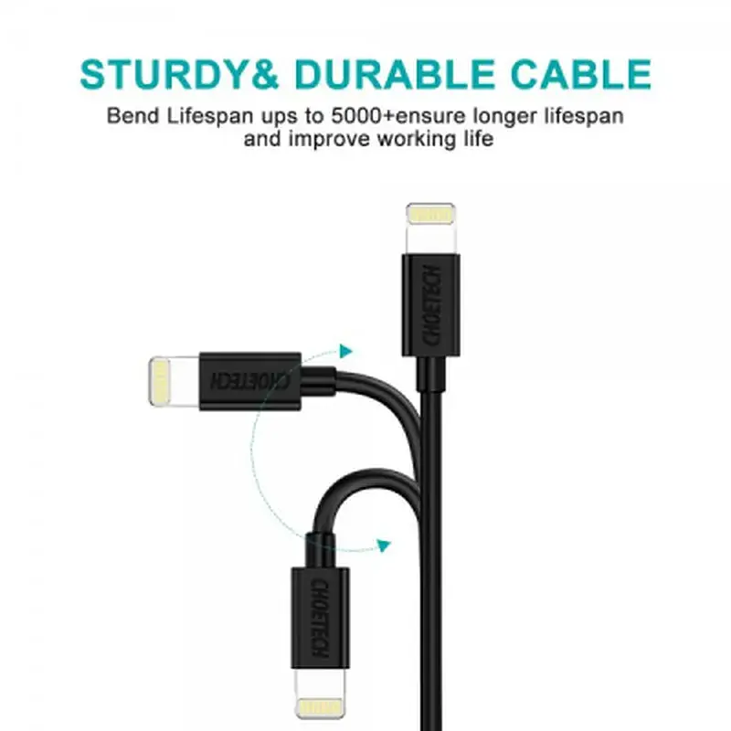 Дата кабель USB 2.0 AM to Lightning 1.8m 2.1A MFI Black Choetech (IP0027-BK) - фото 3