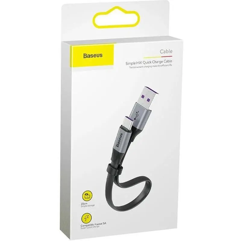 Кабель Baseus Simple HW Cable USB to Type-C 40W 0.23m CATMBJ-BG1 Black-Grey - фото 4